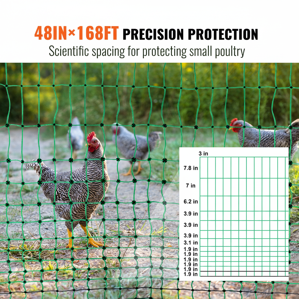 VetraPulse Electric Fence Netting, 48inH X 168in L, PE Net Fencing Kit With Posts & Double-Spiked Stakes, Utility Portable Mesh For Chickens, Ducks, Geese, Rabbits, Used In Backyards, Farms, And Ranches