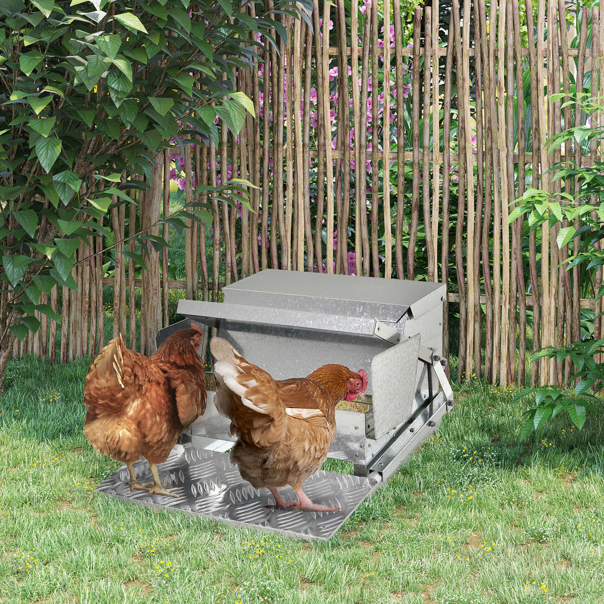 Vetra Pulse 25 lb Automatic Poultry Feeder – Weatherproof Galvanized Steel, No Waste