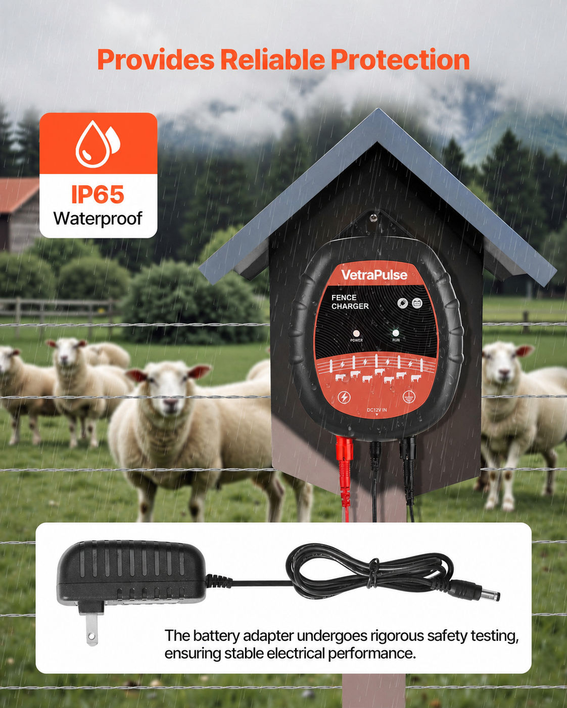 VetraPulse 1J 10kV Electric Fence Charger – AC/DC, IP65, LED Indicator