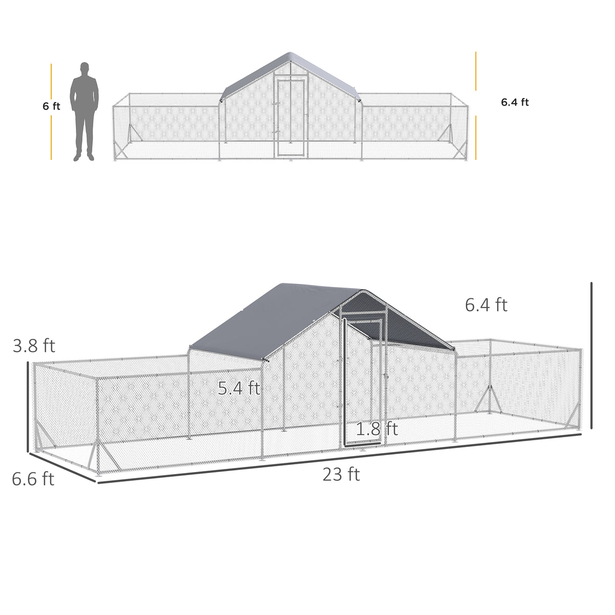 VetraPulse 23' x 6.6' Walk-In Galvanized Steel Chicken Coop with UV & Rain Cover for 12-14 Chickens