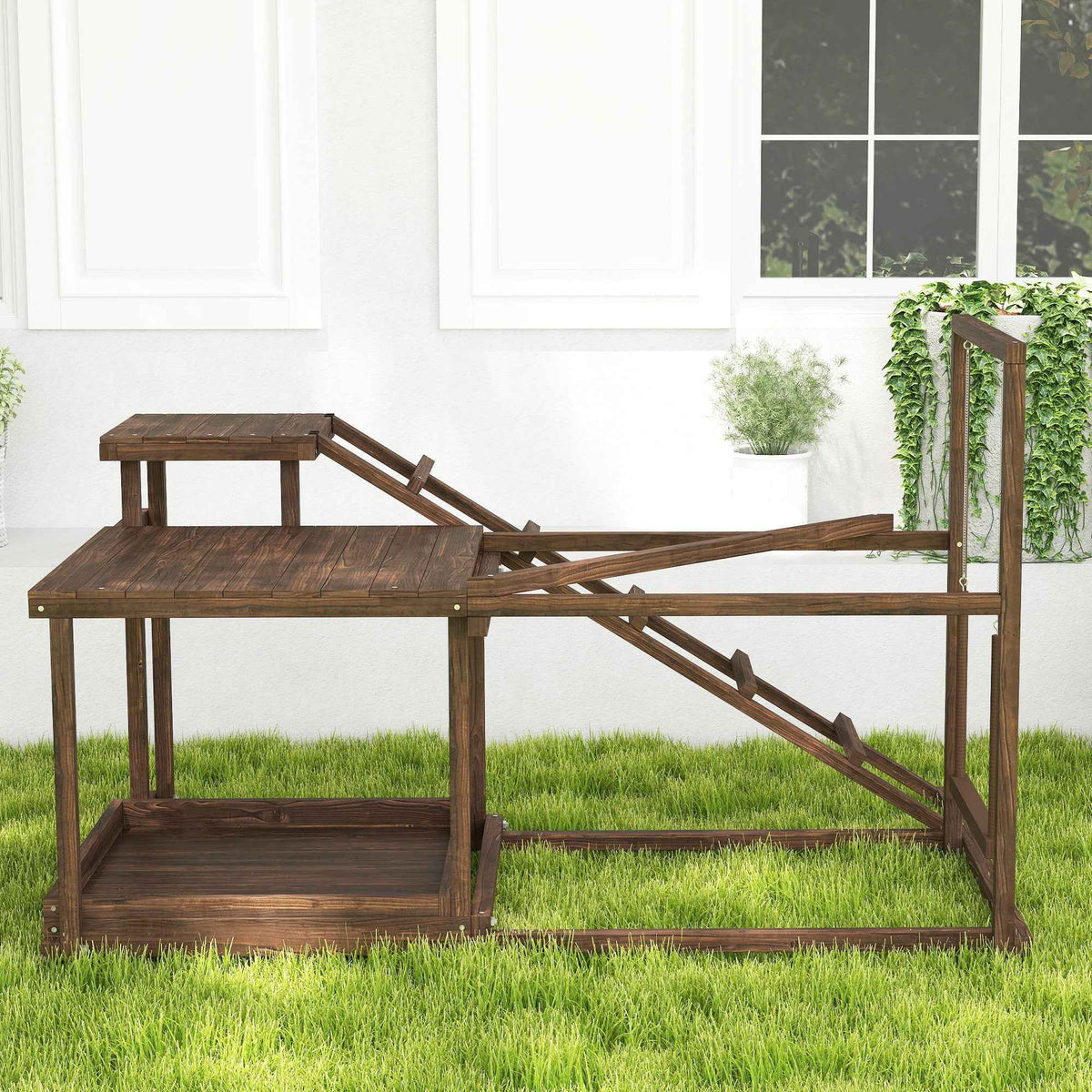 Vetra Pulse Wooden Chicken Activity Play Set with Swing, Ladder & Perch – Coffee