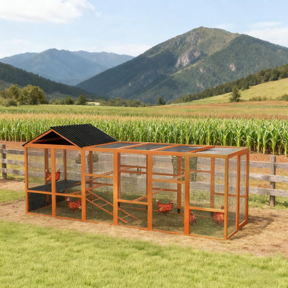 VetraPulse® Wooden Chicken Coop with Run for 6-10 Chickens, Predator-Resistant, Outdoor