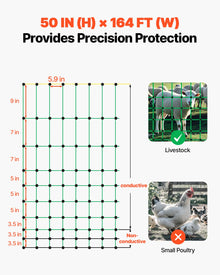 Electric Fence Netting, 50" H X 164' L, Livestock Net Fencing With Posts & Stakes, Portable Mesh Nets For Goats, Sheep, Deer, Hogs, Dogs, Electric Fencing For Backyards, Gardens, Farms, Ranches