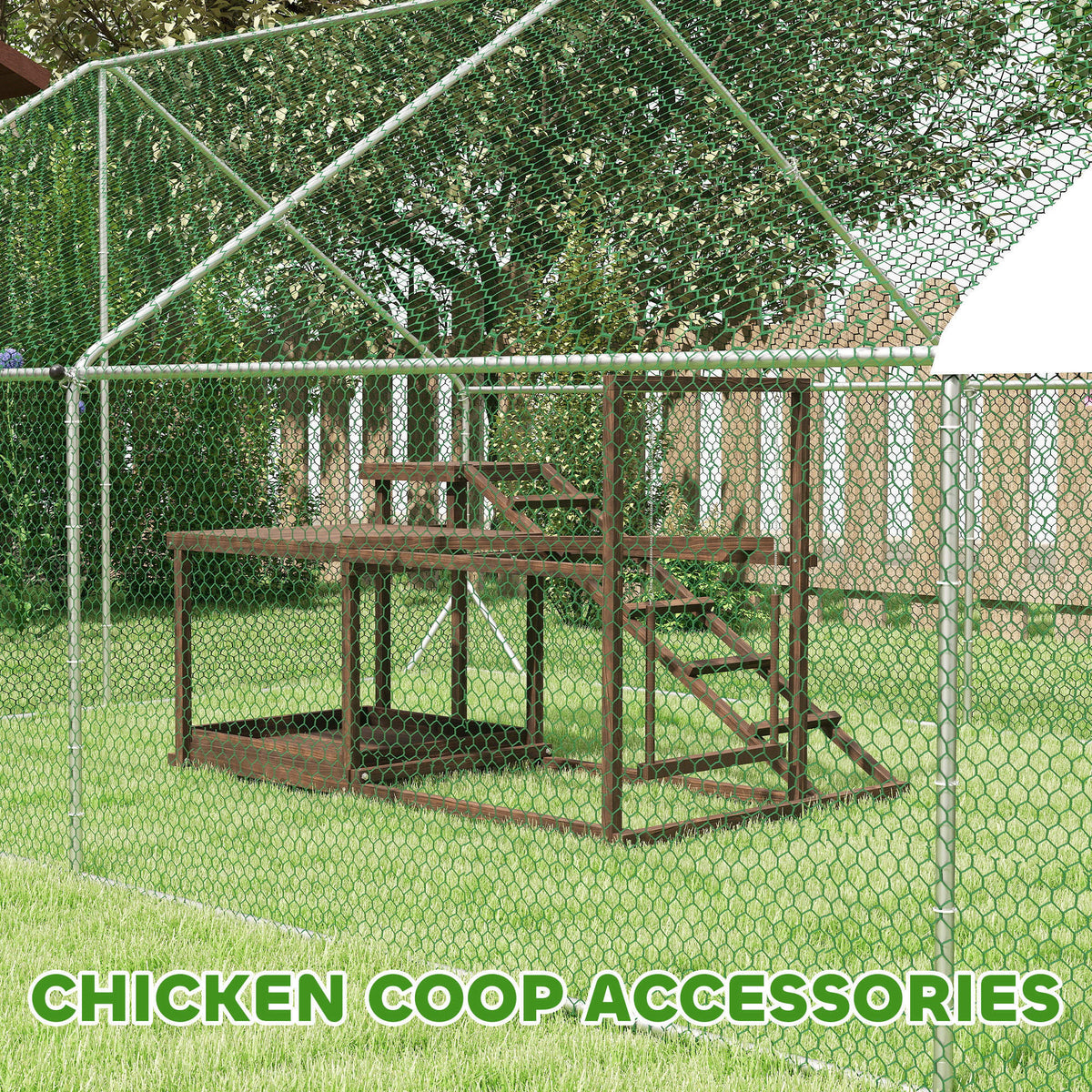 Vetra Pulse Wooden Chicken Activity Play Set with Swing, Ladder & Perch – Coffee