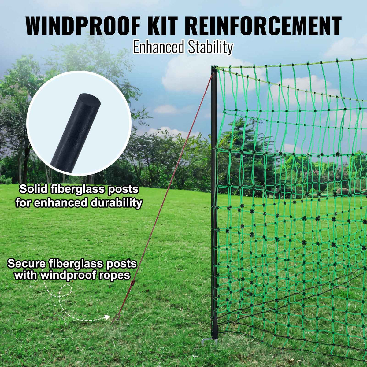 VetraPulse Electric Fence Netting, 48inH X 168in L, PE Net Fencing Kit With Posts & Double-Spiked Stakes, Utility Portable Mesh For Chickens, Ducks, Geese, Rabbits, Used In Backyards, Farms, And Ranches