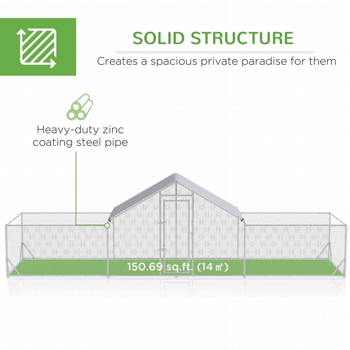 VetraPulse 23' x 6.6' Walk-In Galvanized Steel Chicken Coop with UV & Rain Cover for 12-14 Chickens