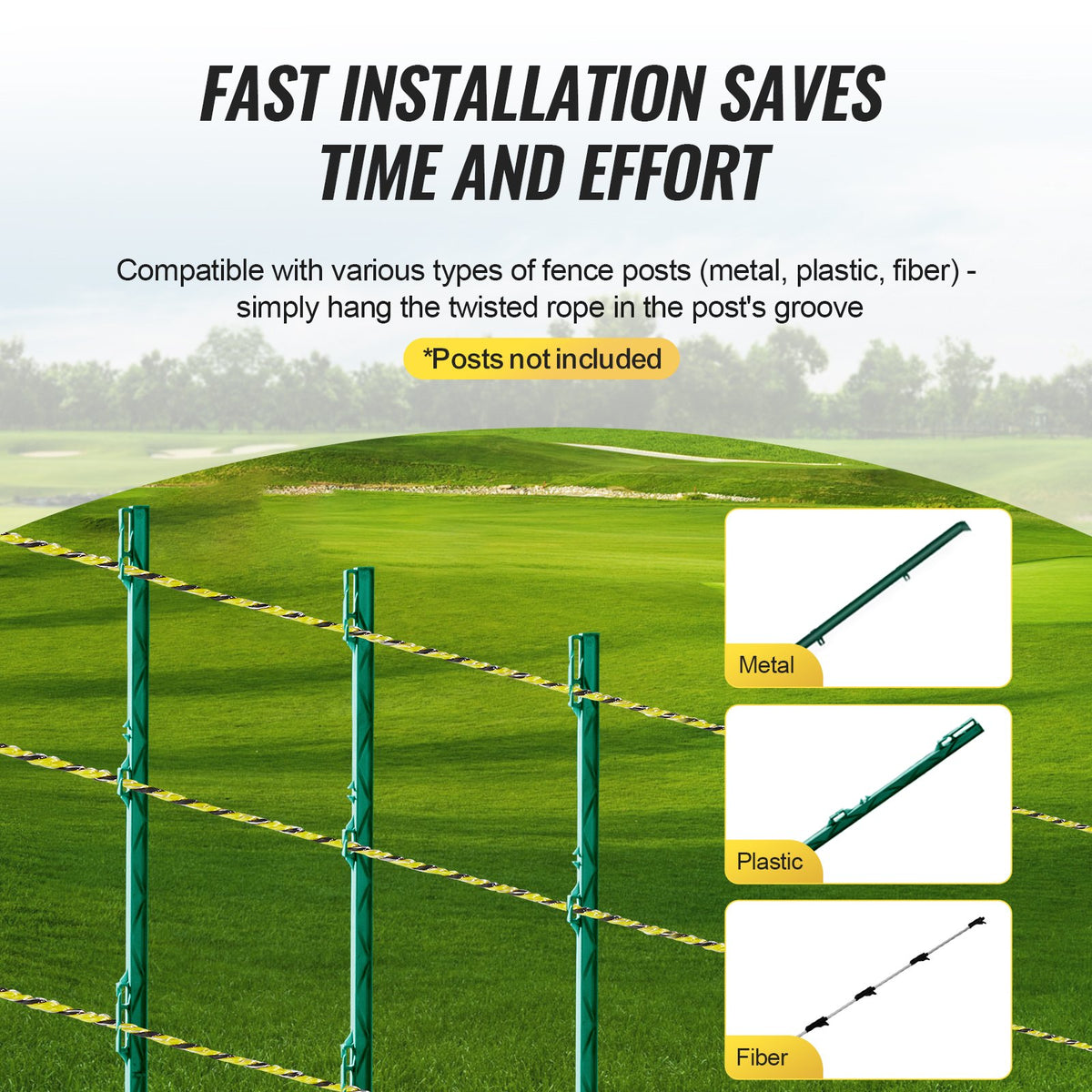 VetraPulse® Electric Fence Polywire, 3366Ft, 1/8" 6 Stainless Steel Strands, Rust & UV Resistant for Livestock