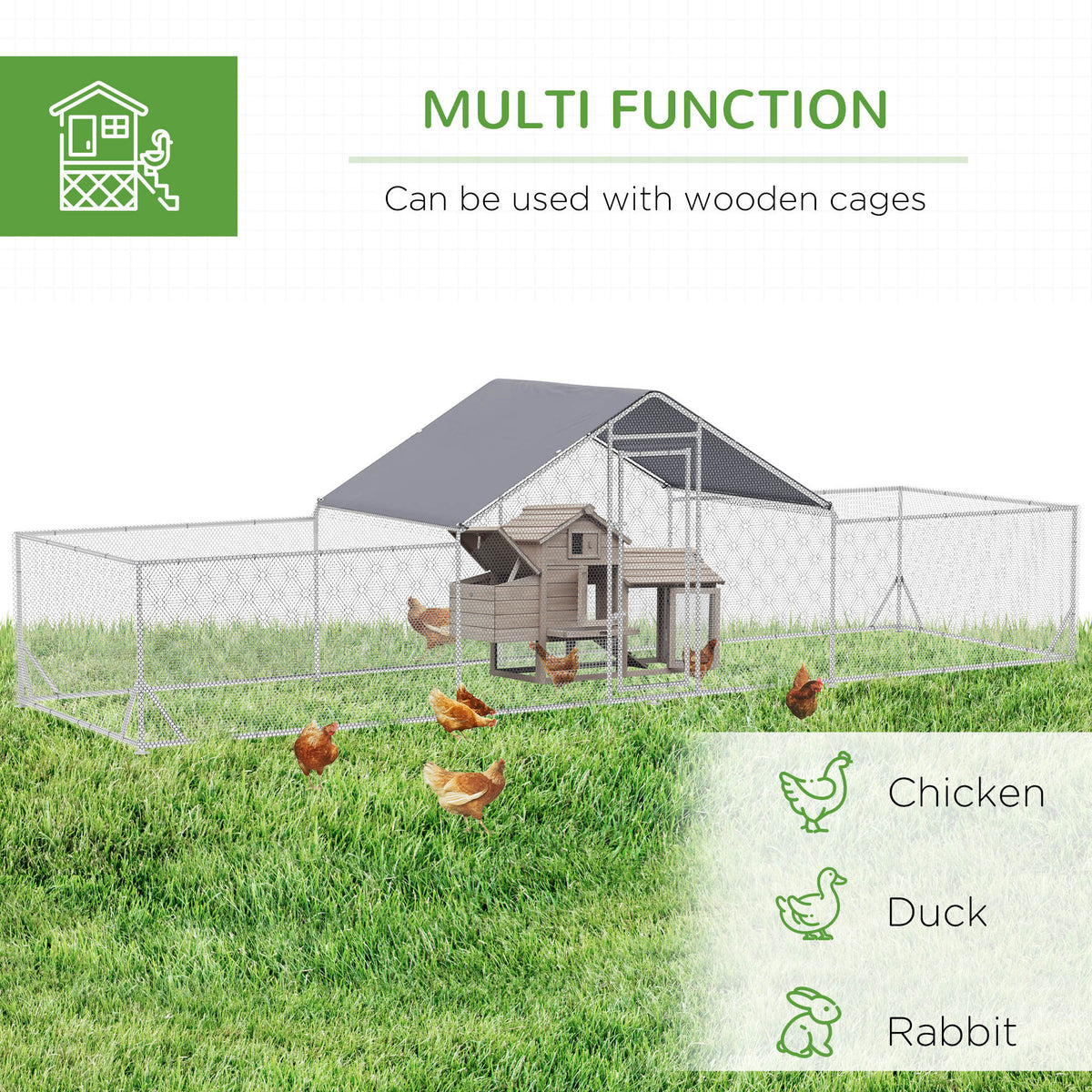 VetraPulse 23' x 6.6' Walk-In Galvanized Steel Chicken Coop with UV & Rain Cover for 12-14 Chickens