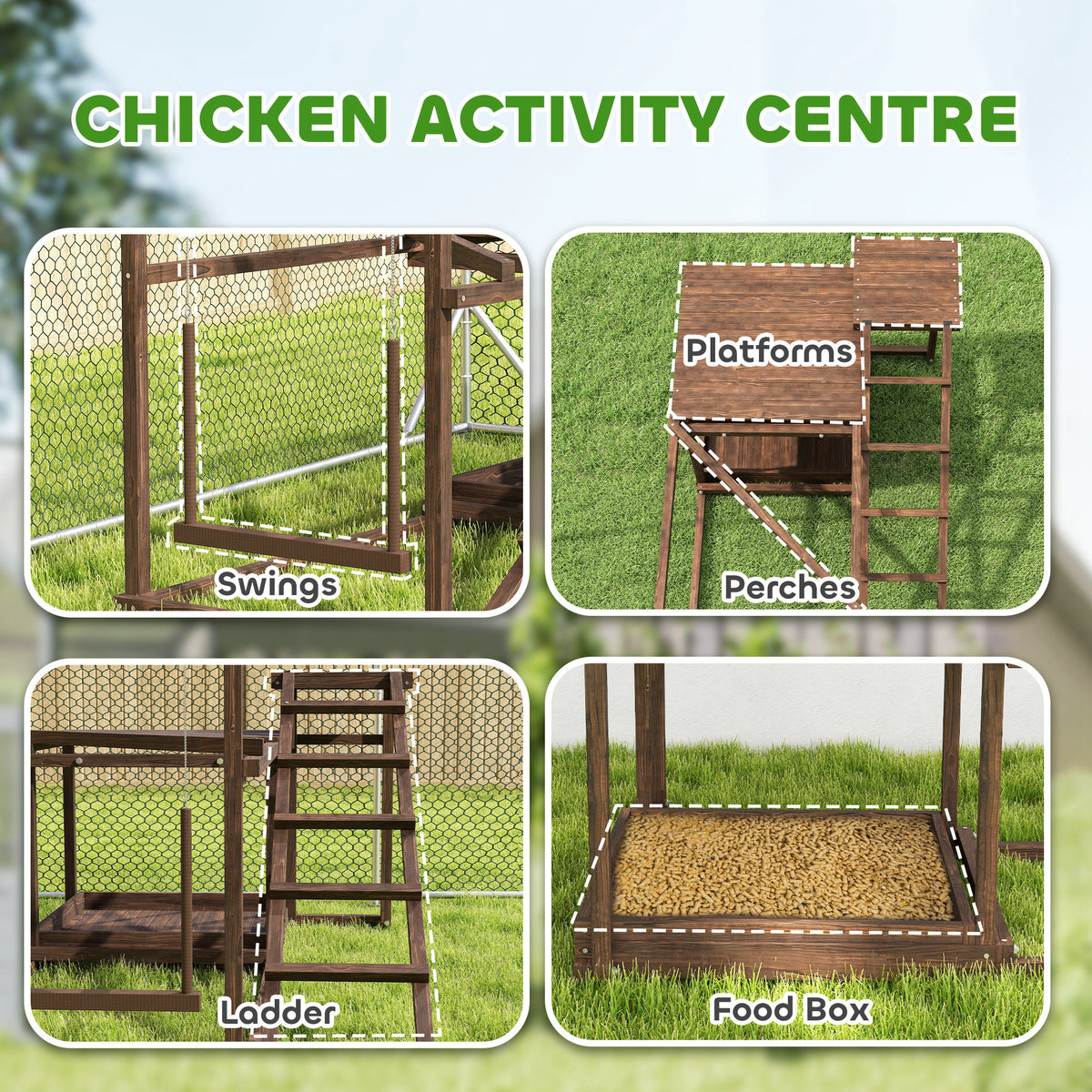 Vetra Pulse Wooden Chicken Activity Play Set with Swing, Ladder & Perch – Coffee